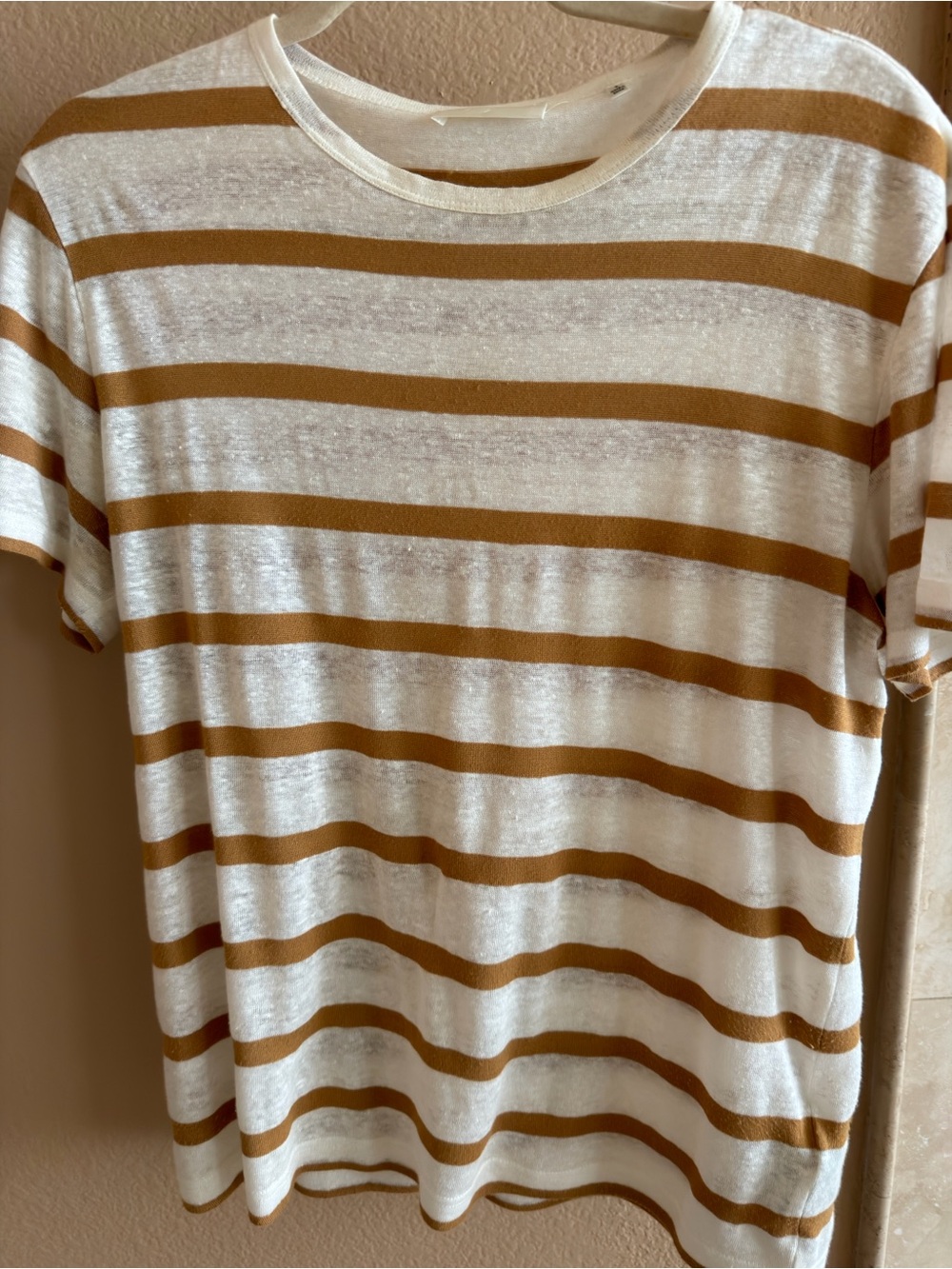 7 for all man kind Striped Lightweight Knit Top Ivory Camel Brown Size Small